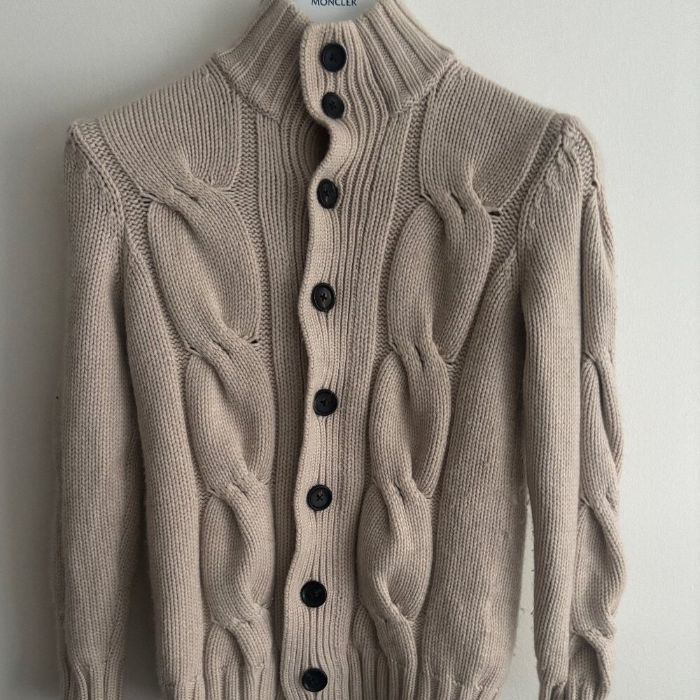 $445 Tomorrowland Tricot Wool Cashmere Cable Knit Cardigan Sweater - XS/Small